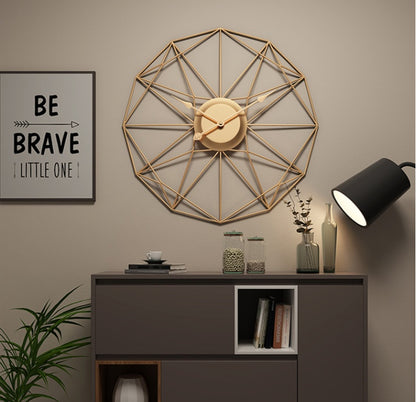 Modern Geometric Wireframe Wall Clock - Gold Finish
