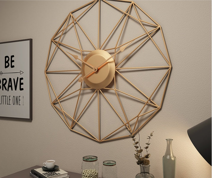 Modern Geometric Wireframe Wall Clock - Gold Finish