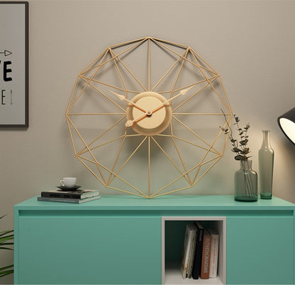 Modern Geometric Wireframe Wall Clock - Gold Finish