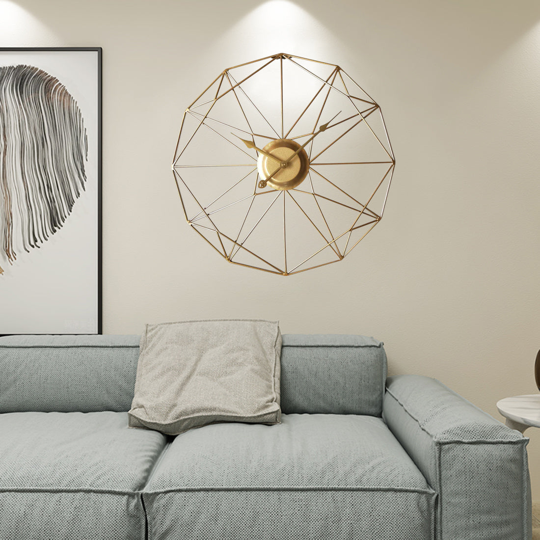 Modern Geometric Wireframe Wall Clock - Gold Finish