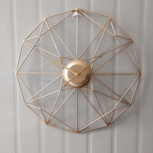 Modern Geometric Wireframe Wall Clock - Gold Finish