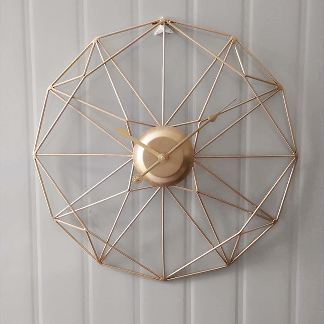 Modern Geometric Wireframe Wall Clock - Gold Finish