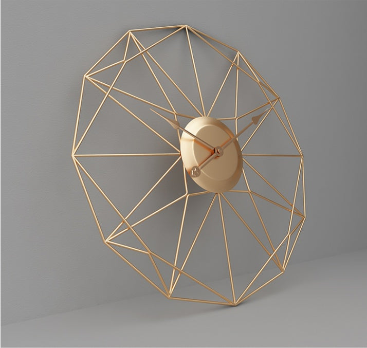 Modern Geometric Wireframe Wall Clock - Gold Finish