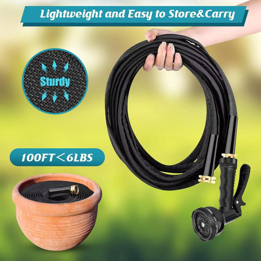 100FT Lightweight & Sturdy Garden Hose with Multi-Function Nozzle